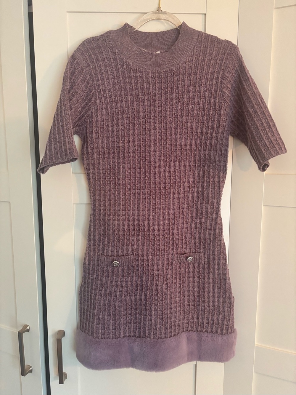 Zara Purple Knit Short-Sleeve Sweater Dress in Lavender Purple Medium NWT